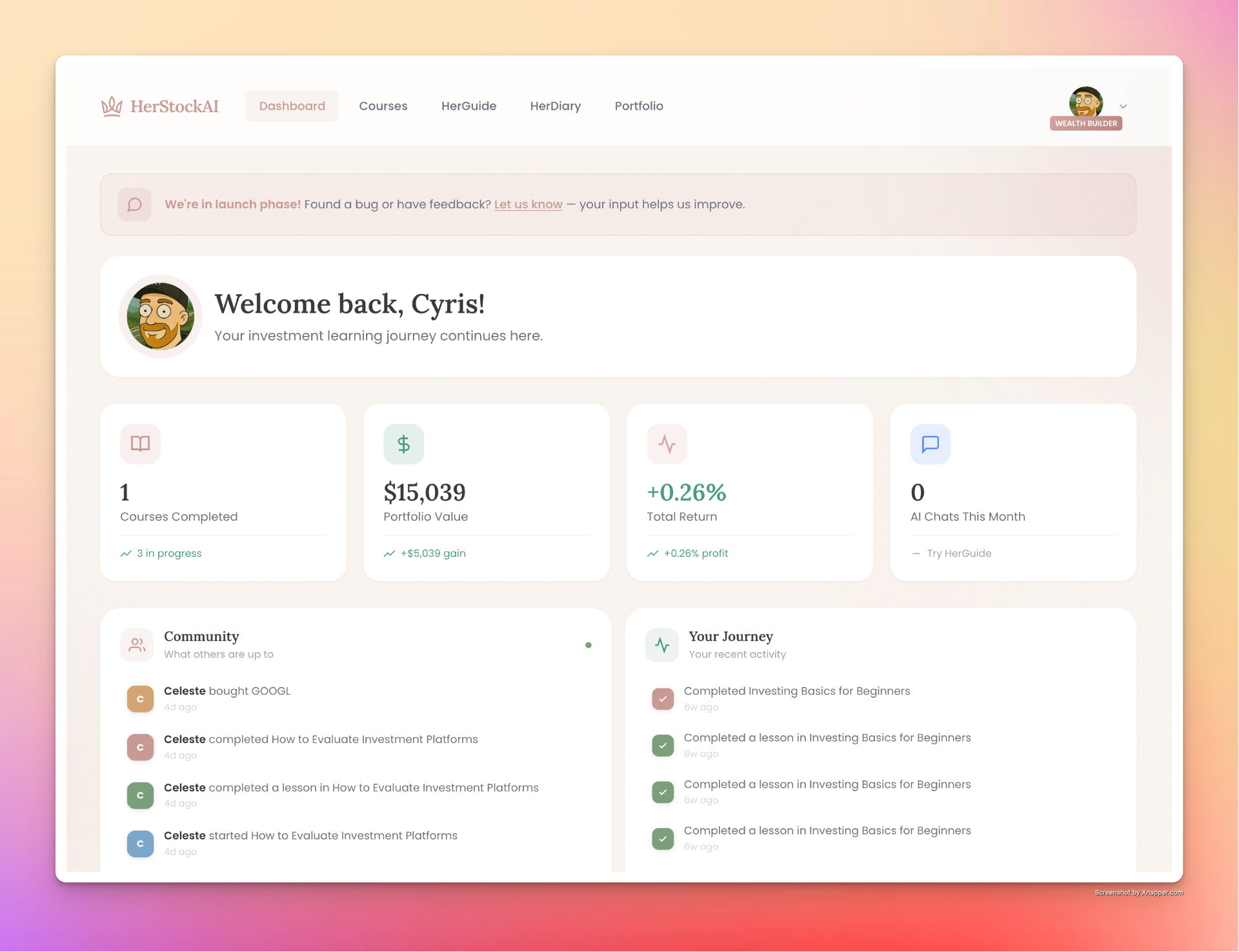 HerStockAI - User Dashboard