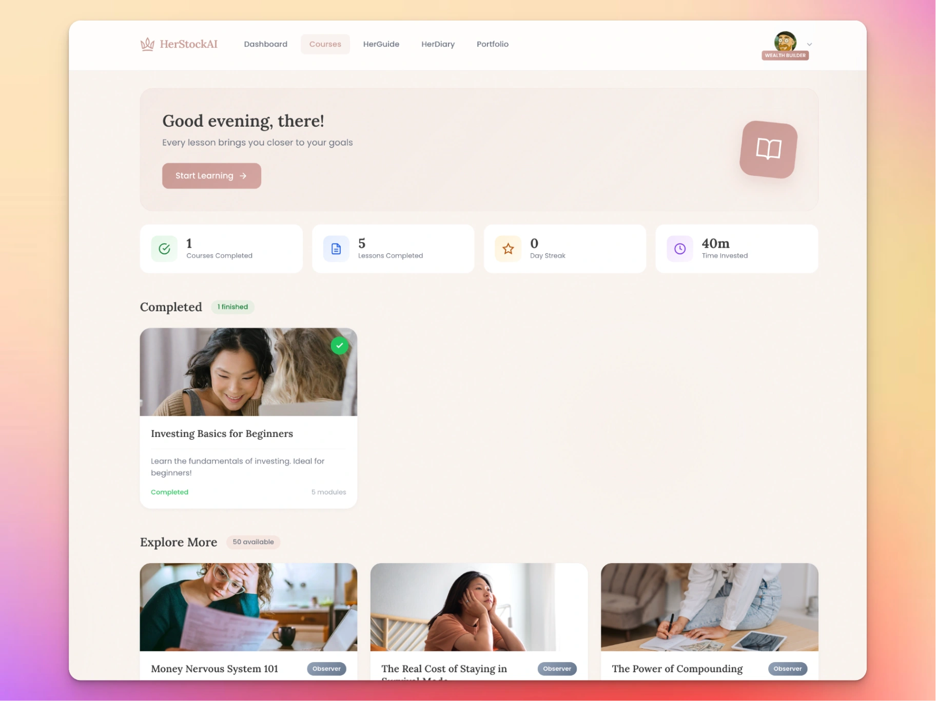HerStockAI - Course Dashboard