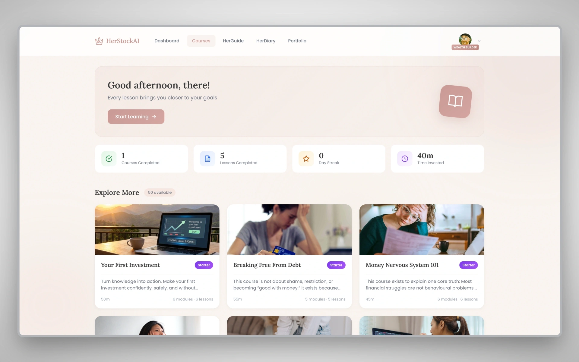 HerStockAI - Course Dashboard