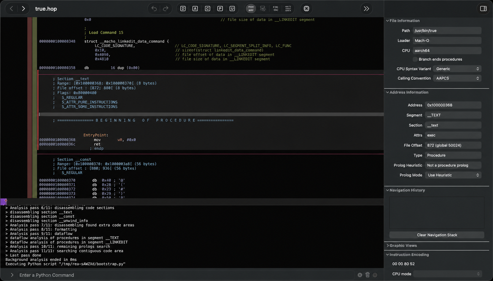 REA driving Hopper to analyse a compiled binary
